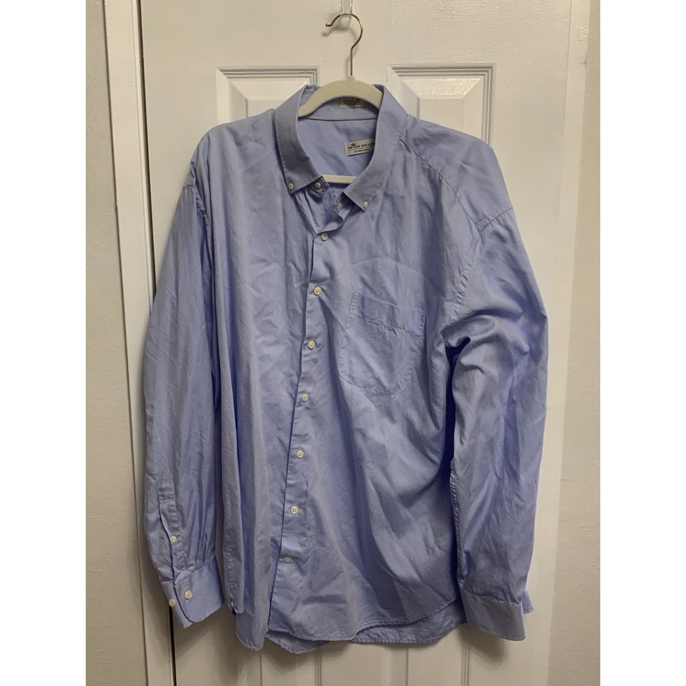 Peter Millar Crown Mens Blue L/S Cotton Silk Button Down Dress Shirt 2XL